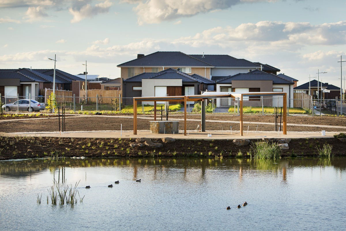 New development at Point Cook with stormwater treatment wetland