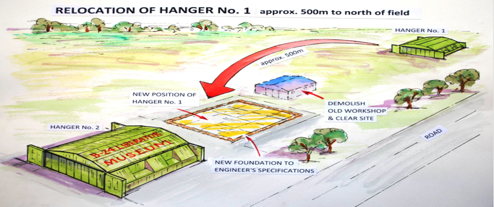 Diagram of the hangar relocation, showing where it will move to and from what location.
