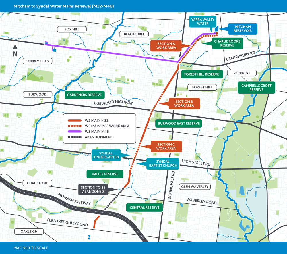 Mitcham to Syndal water main renewal project alignment map