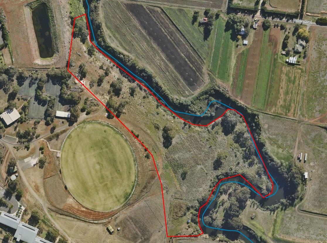 Map showing where weed removal and revegetation will occur in red
