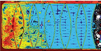 Photogrammetry showing areas of stress (red-yellow) in the cover