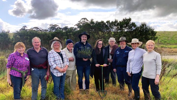Water Minister Harriet Shing with Cardinia Shire Council deputy mayor Cr Jack Kowarzik and the Cannibal Creek Landcare Group team