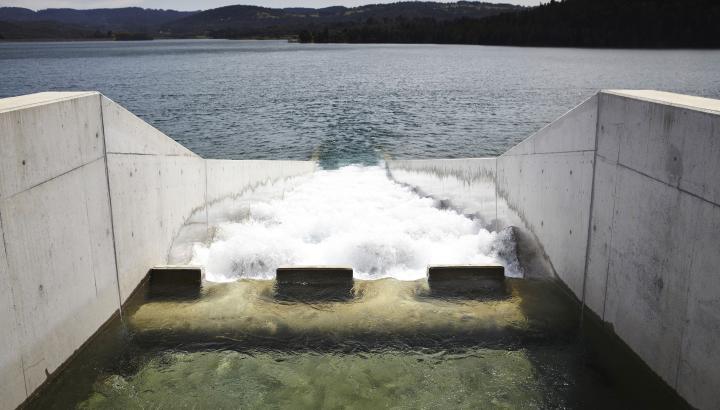 Desalinated water entering Melbourne's water supply network at Cardinia Reservoir.