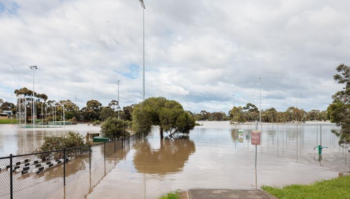 Aberfeldie Park submerged by floodwaters during the October 2022 flooding event