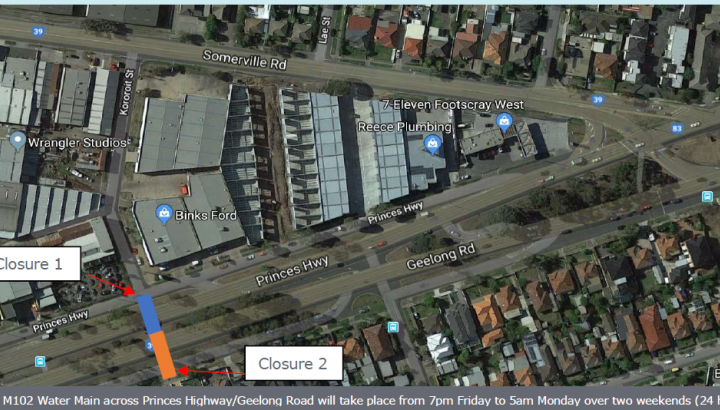 Image showing the lane closures along Princes Highway