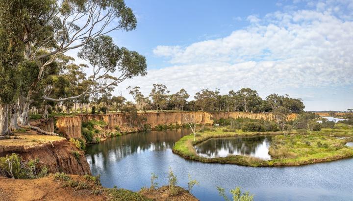 Natural red cliffs adjacent to the Werribee River