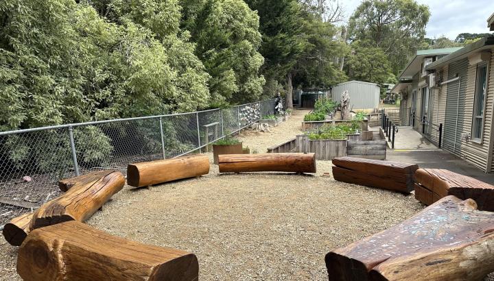 Yarning Circle made from wood donated by Melbourne Water