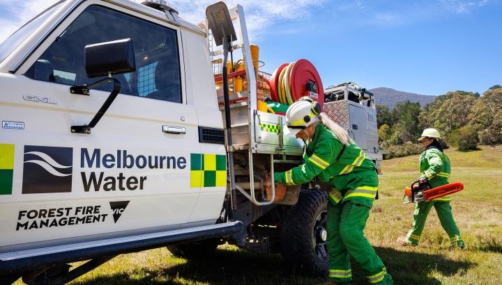 Melbourne Water firefighters with a truck