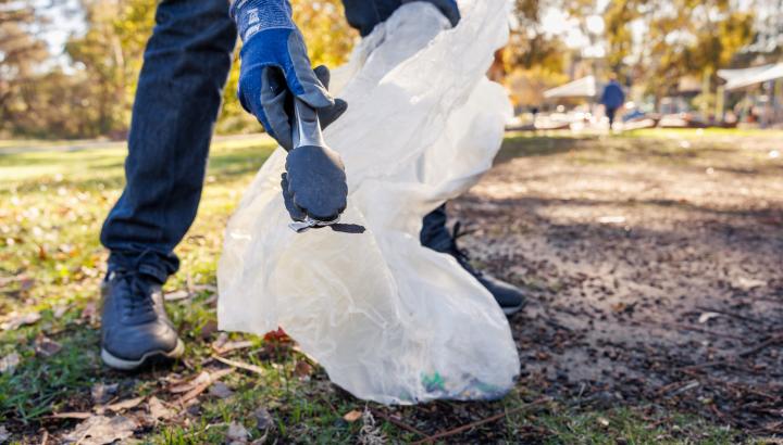 Collecting litter in local parkland