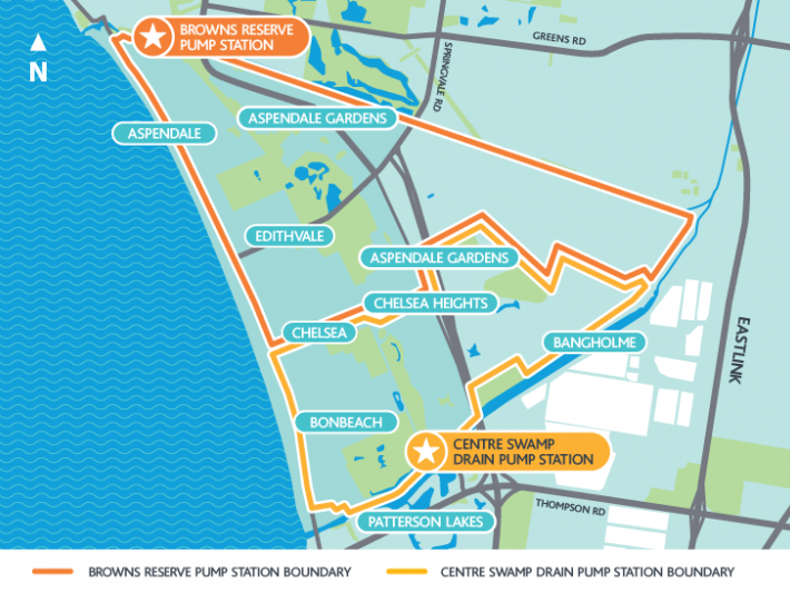 Browns Reserve catchment map Map of Browns Reserve catchment, which includes the area from Aspendale to Chelsea