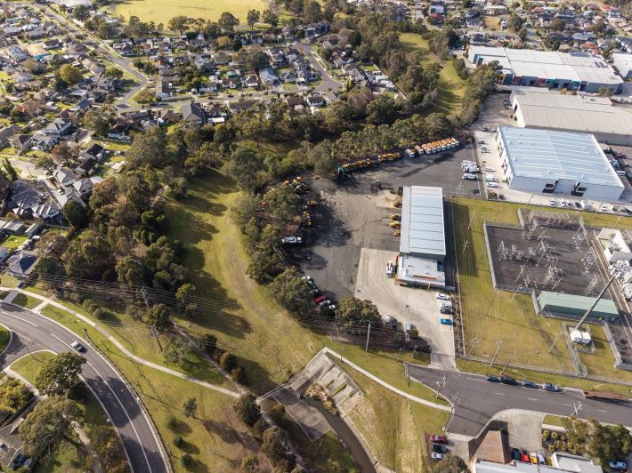 Aerial view of underground drain of Eumemmerring Creek at Lace Street 
