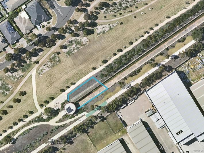 •	This map shows in blue the location of the above-ground work site which will contain scaffolding and a small site shed to house workers and store supplies