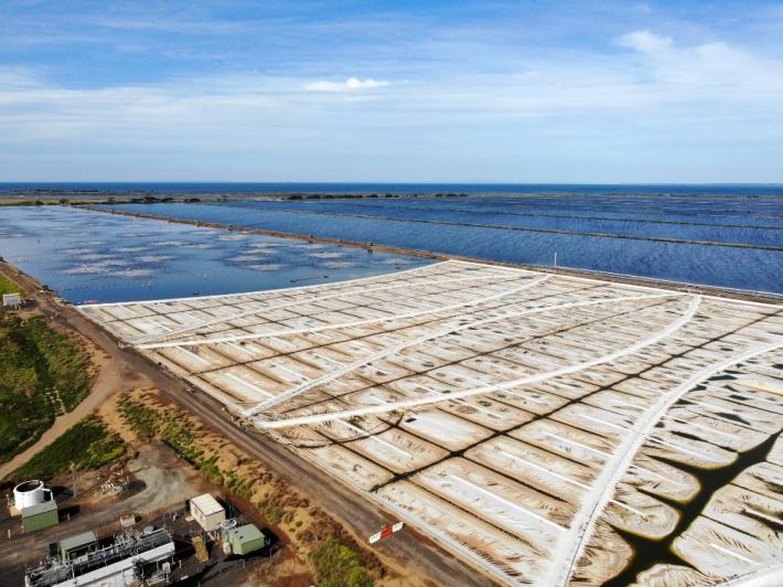 View of large lagoons with white plastic covers