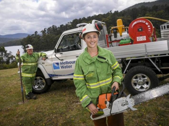 Teagan Morris (left) and Renelle Verkes, are firefighters with Melbourne Water.