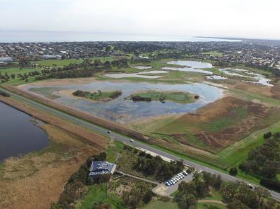 Edithvale Seaford Wetland Education Centre Aerial view of Edithvale Seaford Wetland and education centre