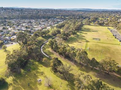 Aerial view of concrete channel of Eumemmerring Creek at corner of Laurel Avenue and Doveton Avenue 
