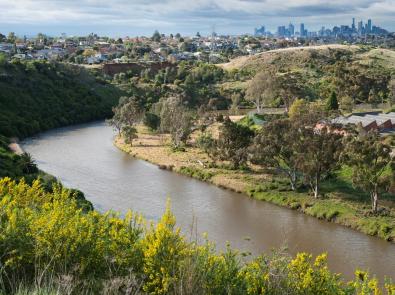 Image of Maribyrnong River with Melbourne CBD in background