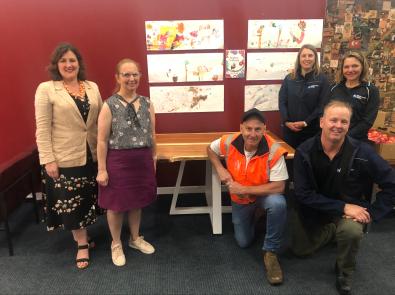 This wooden table was made by Treasuring Our Trees by wood donated by Melbourne Water