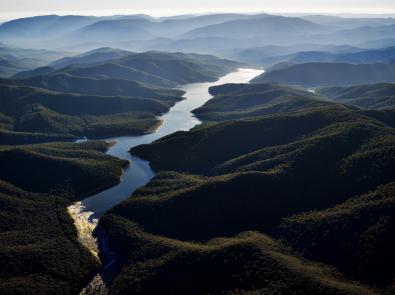 Aerial view of Upper Yarra Reservoir and surrounding catchment
