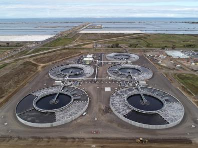  Aerial view of the 5 tanks processing wastewater