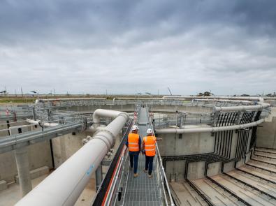 WTP NRP Employees standing on maintenance platform in tank