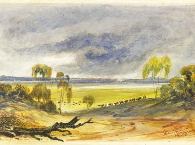 Yarra River - view from Batman's Hill Landscape painting of Melbourne