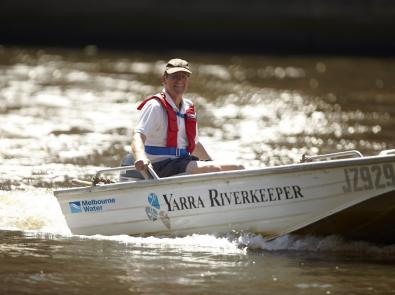 Yarra Riverkeeper Ian Penrose, former Yarra Riverkeeper, patrols the river.