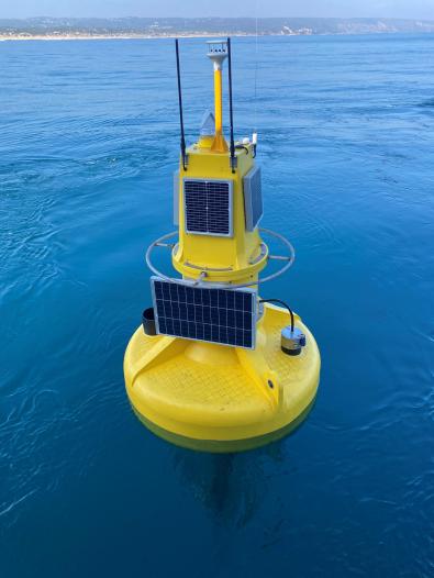 Yellow buoy floating in the ocean at Boags Rocks