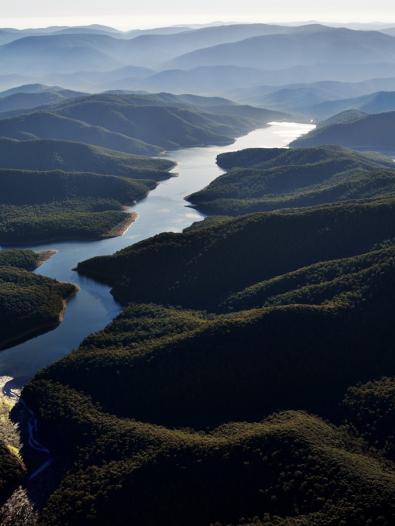 Aerial view of Upper Yarra Reservoir and surrounding catchment