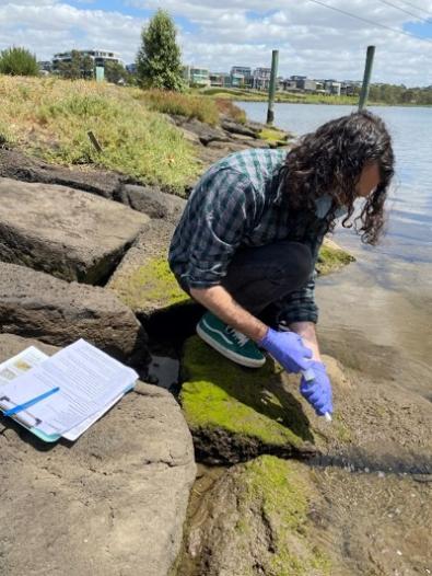 volunteer taking water samples