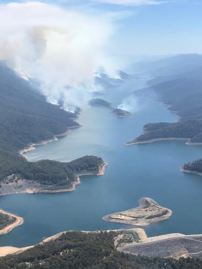 Thomson Reservoir fire Smoke from fire over Thomson Reservoir