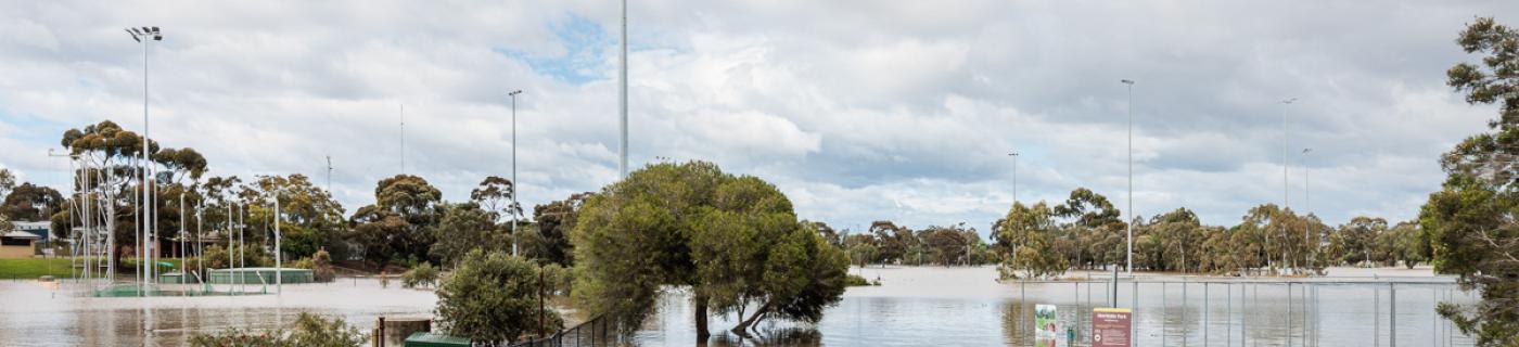 Aberfeldie Park submerged by floodwaters during the October 2022 flooding event