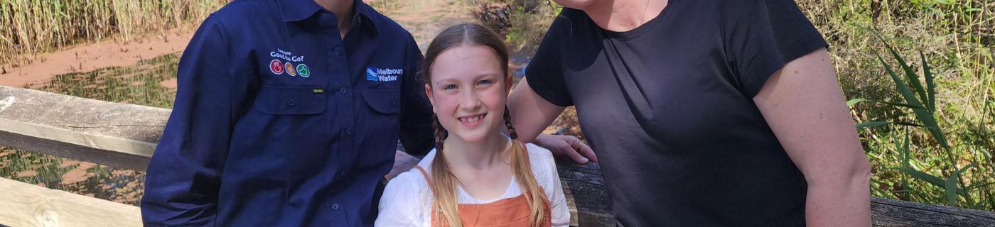 Leesa Riley (Melbourne Water Program Lead Community Connections), Alice Dutton and her mother, Jess.