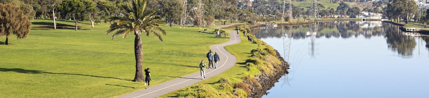 People walking on the Maribyrnong River