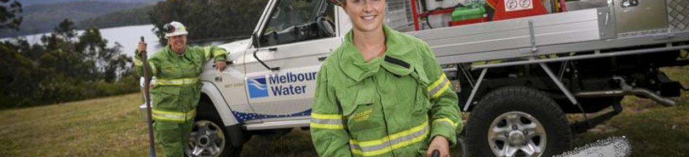 Teagan Morris (left) and Renelle Verkes, are firefighters with Melbourne Water.