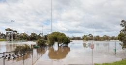 Aberfeldie Park submerged by floodwaters during the October 2022 flooding event