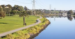 People walking on the Maribyrnong River