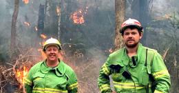 Firefighters Renelle Verkes and Billy Harris on site