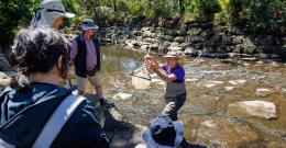 John Gooderham, The Waterbug Company, takes a sample of waterbugs from a stream