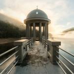 Maroondah Reservoir outlet tower surrounded by fog