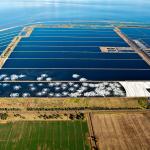 Aerial view of sewage treatment lagoons at the Western Treatment Plant