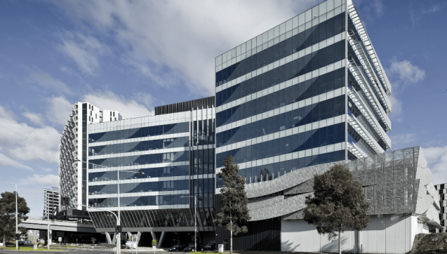 A photo of the outside of the Melbourne Water offices in Docklands