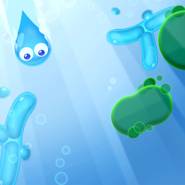 Raindrop character moving through bacteria