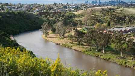 Image of Maribyrnong River with Melbourne CBD in background