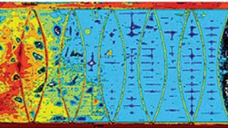 Photogrammetry showing areas of stress (red-yellow) in the cover