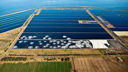 Aerial view of sewage treatment lagoons at the Western Treatment Plant