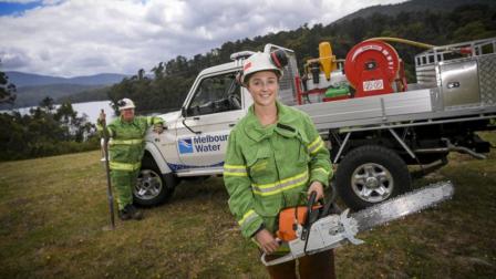 Teagan Morris (left) and Renelle Verkes, are firefighters with Melbourne Water.